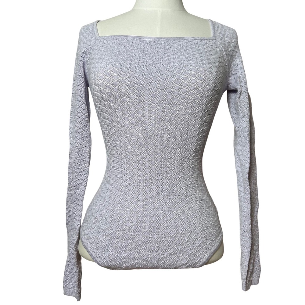 Abercrombie & Fitch Lilac Purple Square Neck Knit‎ Bodysuit Long Sleeve XS